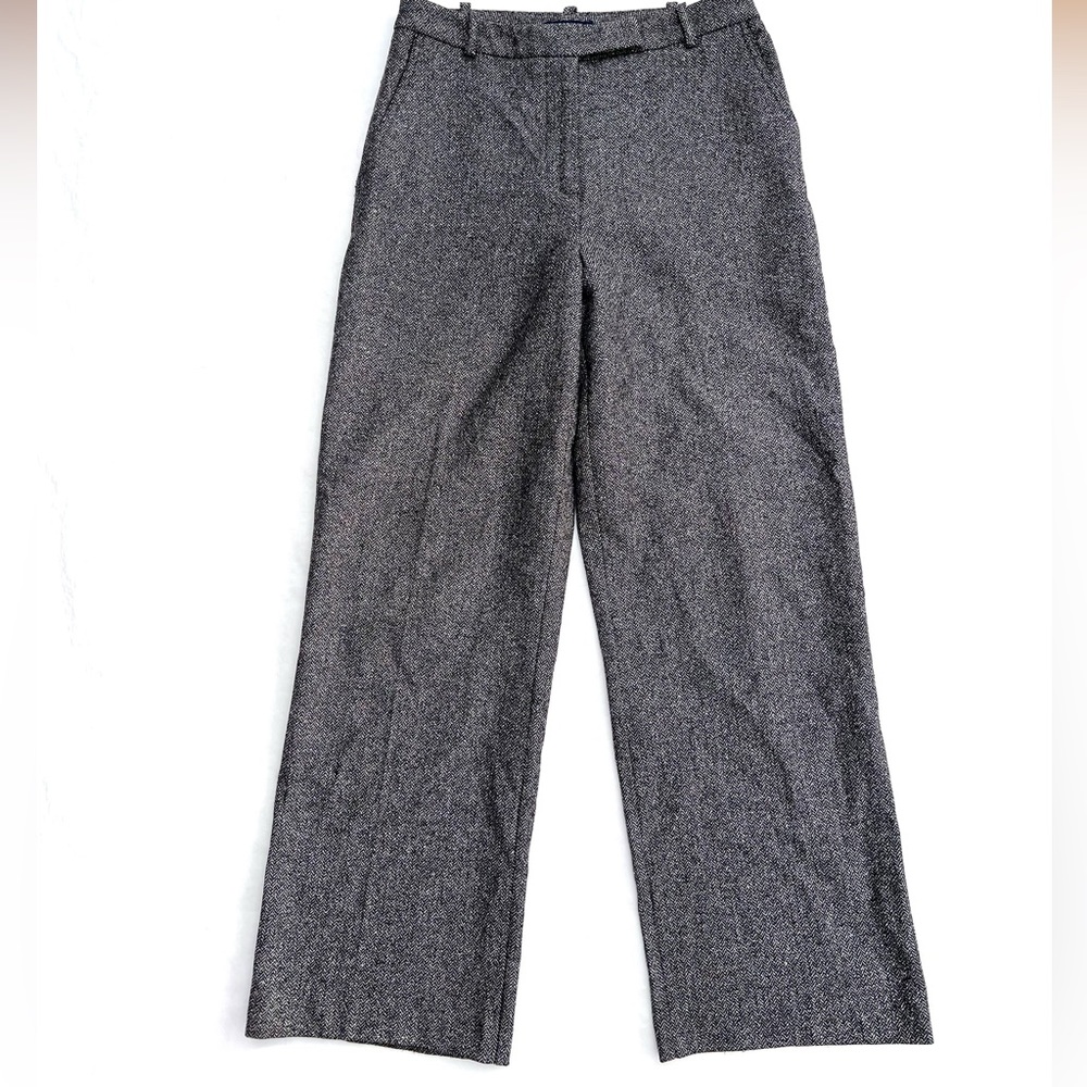 Ann Taylor Wool Blend Wide Leg Dress Pants Herringbone High Rise Lined Size 4